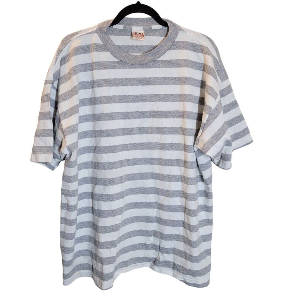 Intex Heavy Weight Mens Sz 2XL Gray White Striped Short Sleeve T-Shirt
